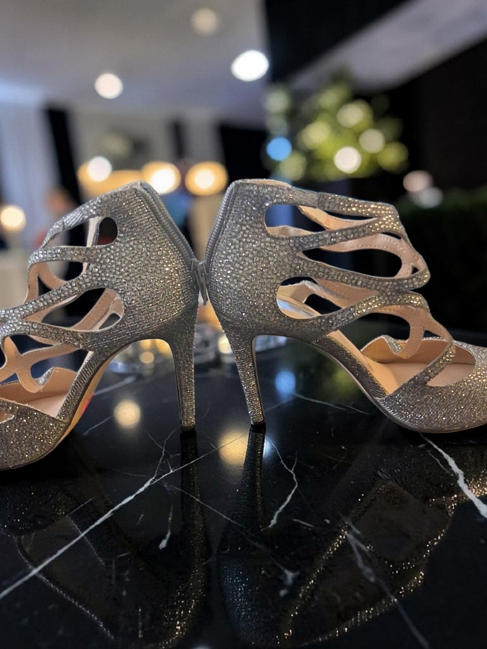 INC International Concepts Silver Glitter Strappy Pointed-Toe Heels - Picture 4 of 8